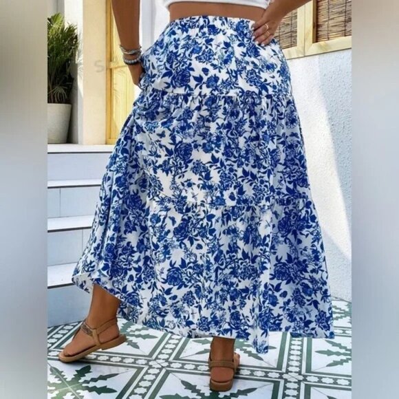 NWOT SHEIN VCAY Plus Allover Floral Print Ruffle Hem Skirt - Picture 7 of 8